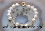 CFB1020 Hand-knotted 9mm - 10mm potato white freshwater pearl & white crystal bracelet