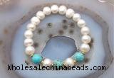 CFB1029 9mm - 10mm potato white freshwater pearl & blue sea sediment jasper stretchy bracelet