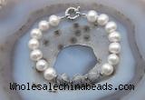 CFB1048 Hand-knotted 9mm - 10mm potato white freshwater pearl & grey picture jasper bracelet