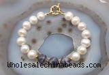 CFB1051 Hand-knotted 9mm - 10mm potato white freshwater pearl & dogtooth amethyst bracelet