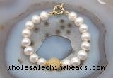 CFB1054 Hand-knotted 9mm - 10mm potato white freshwater pearl & honey jade bracelet