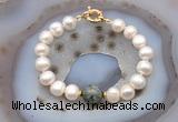 CFB1066 Hand-knotted 9mm - 10mm potato white freshwater pearl & African turquoise bracelet