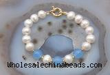 CFB1088 Hand-knotted 9mm - 10mm potato white freshwater pearl & candy jade bracelet