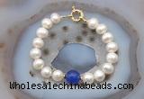 CFB1090 Hand-knotted 9mm - 10mm potato white freshwater pearl & candy jade bracelet