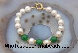 CFB1093 Hand-knotted 9mm - 10mm potato white freshwater pearl & candy jade bracelet