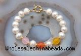 CFB1094 Hand-knotted 9mm - 10mm potato white freshwater pearl & colorful candy jade bracelet