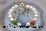 CFB1097 Hand-knotted 9mm - 10mm potato white freshwater pearl & colorful candy jade bracelet