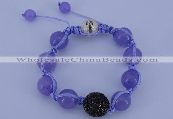 CFB547 12mm round candy jade with rhinestone beads adjustable bracelet