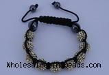 CFB555 10mm round rhinestone with hematite beads adjustable bracelet