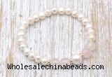 CFB600 6-7mm potato white freshwater pearl & rose quartz stretchy bracelet