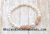 CFB605 6-7mm potato white freshwater pearl & moonstone stretchy bracelet