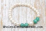 CFB610 6-7mm potato white freshwater pearl & peafowl agate stretchy bracelet