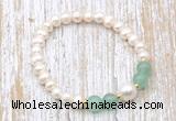 CFB611 6-7mm potato white freshwater pearl & green aventurine stretchy bracelet