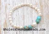 CFB614 6-7mm potato white freshwater pearl & blue sea sediment jasper stretchy bracelet