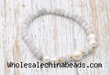 CFB723 faceted rondelle white crazy lace agate & potato white freshwater pearl stretchy bracelet