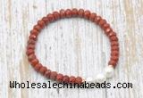 CFB731 faceted rondelle red jasper & potato white freshwater pearl stretchy bracelet