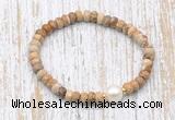 CFB736 faceted rondelle picture jasper & potato white freshwater pearl stretchy bracelet