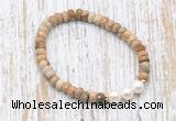 CFB737 faceted rondelle picture jasper & potato white freshwater pearl stretchy bracelet