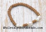 CFB741 faceted rondelle wooden jasper & potato white freshwater pearl stretchy bracelet