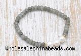 CFB749 faceted rondelle labradorite & potato white freshwater pearl stretchy bracelet