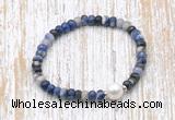 CFB769 faceted rondelle sodalite & potato white freshwater pearl stretchy bracelet