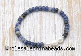 CFB770 faceted rondelle sodalite & potato white freshwater pearl stretchy bracelet