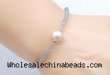 CFB804 4mm faceted round labradorite & potato white freshwater pearl bracelet