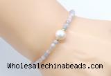 CFB808 4mm faceted round morganite & potato white freshwater pearl bracelet