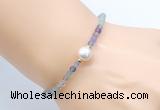 CFB809 4mm faceted round fluorite & potato white freshwater pearl bracelet