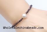 CFB814 4mm faceted round garnet & potato white freshwater pearl bracelet