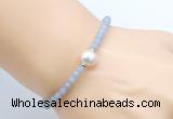 CFB819 4mm faceted round blue angel skin & potato white freshwater pearl bracelet