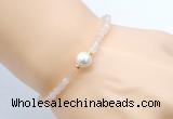 CFB821 4mm faceted round pink aventurine & potato white freshwater pearl bracelet