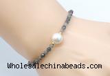 CFB836 4mm faceted round African bloodstone & potato white freshwater pearl bracelet