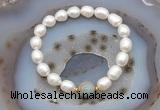 CFB925 9mm - 10mm rice white freshwater pearl & serpentine jasper stretchy bracelet