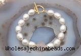 CFB933 Hand-knotted 9mm - 10mm rice white freshwater pearl & rose quartz bracelet