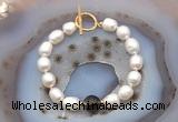 CFB937 Hand-knotted 9mm - 10mm rice white freshwater pearl & smoky quartz bracelet