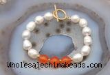 CFB987 Hand-knotted 9mm - 10mm rice white freshwater pearl & candy jade bracelet