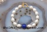 CFB991 Hand-knotted 9mm - 10mm rice white freshwater pearl & candy jade bracelet