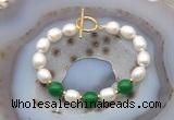 CFB994 Hand-knotted 9mm - 10mm rice white freshwater pearl & candy jade bracelet