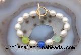 CFB997 Hand-knotted 9mm - 10mm rice white freshwater pearl & colorful candy jade bracelet