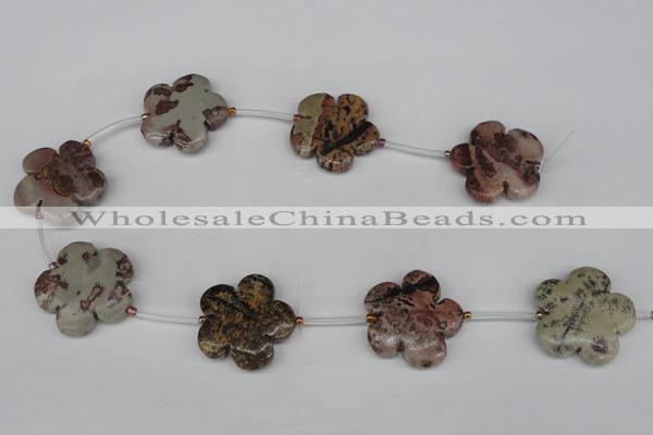 CFG1010 15.5 inches 30mm carved flower artistic jasper beads