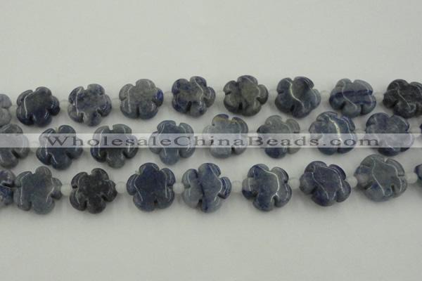 CFG1023 15.5 inches 16mm carved flower blue aventurine beads