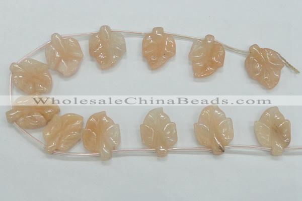 CFG14 15.5 inches 20*26mm carved leaf pink aventurine jade beads