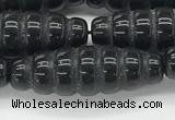 CFG1545 15.5 inches 10*30mm carved rice black agate beads