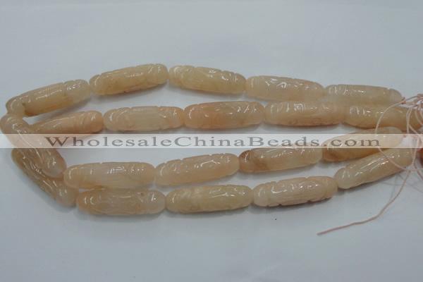 CFG209 15.5 inches 12*40mm carved rice pink aventurine jade beads