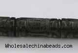 CFG223 15.5 inches 14*31mm carved column smoky quartz beads