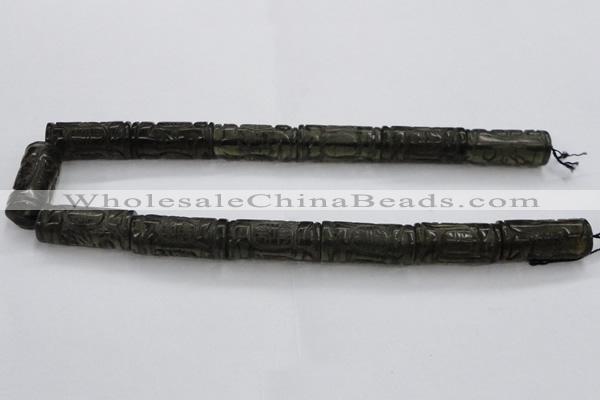 CFG223 15.5 inches 14*31mm carved column smoky quartz beads