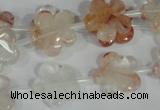 CFG657 15.5 inches 15mm carved flower pink quartz beads