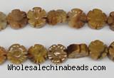 CFG69 15.5 inches 10mm carved flower yellow tiger eye gemstone beads