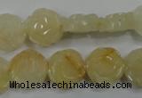 CFG882 15.5 inches 14mm carved flower yellow jade gemstone beads